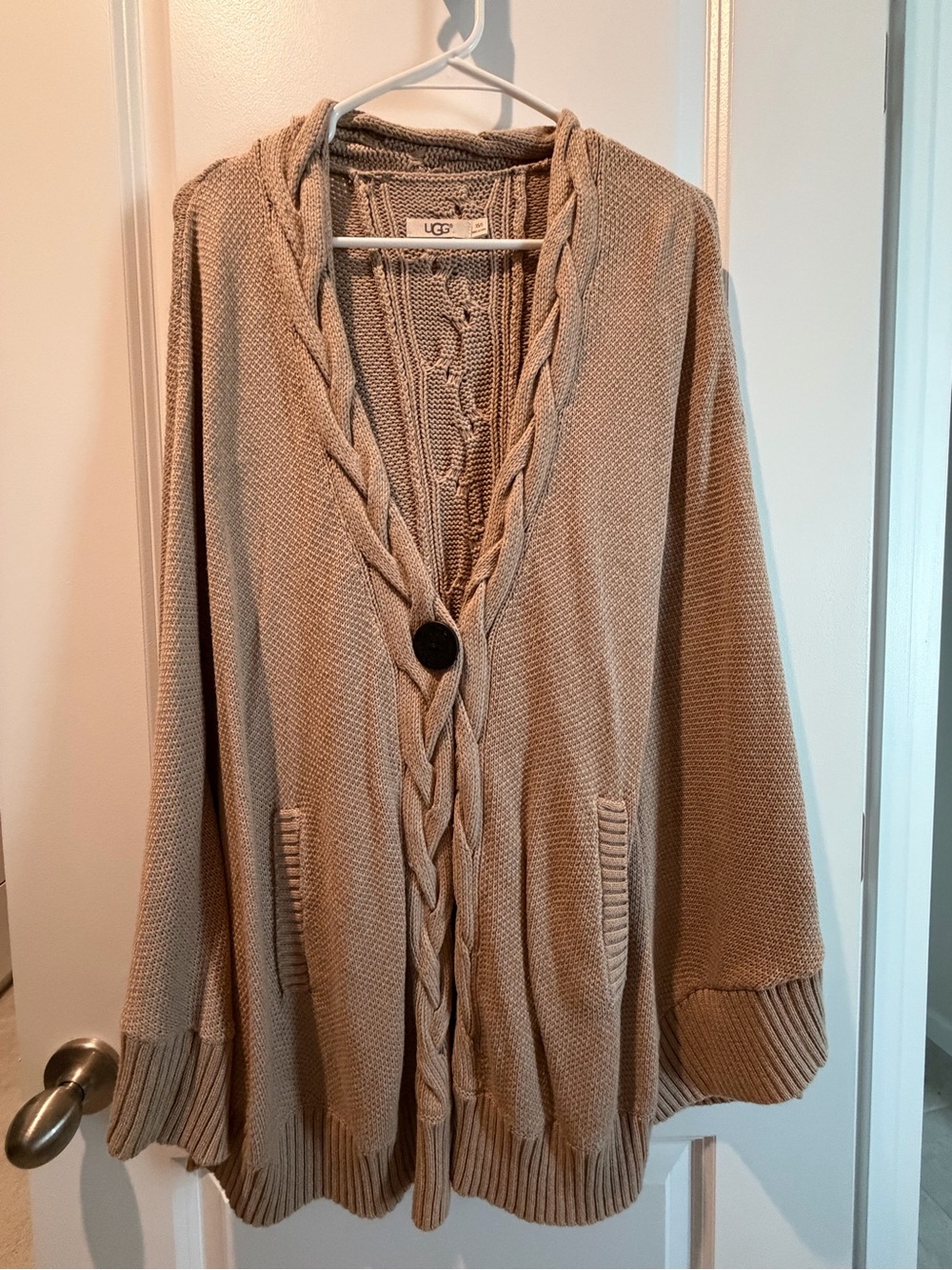 UGG Women's Beige Hooded Cable-Trim Knit Cardigan